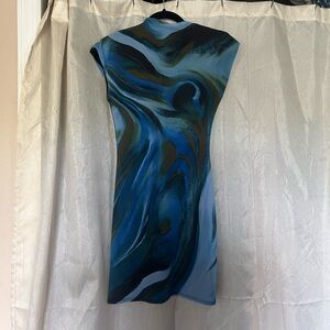 PrettyLittleThing Blue & Teal Marble Print Bodycon Dress